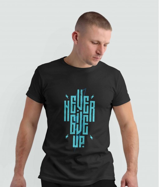 Мъжка тениска с щампа Текст и надписи NEVER GIVE UP